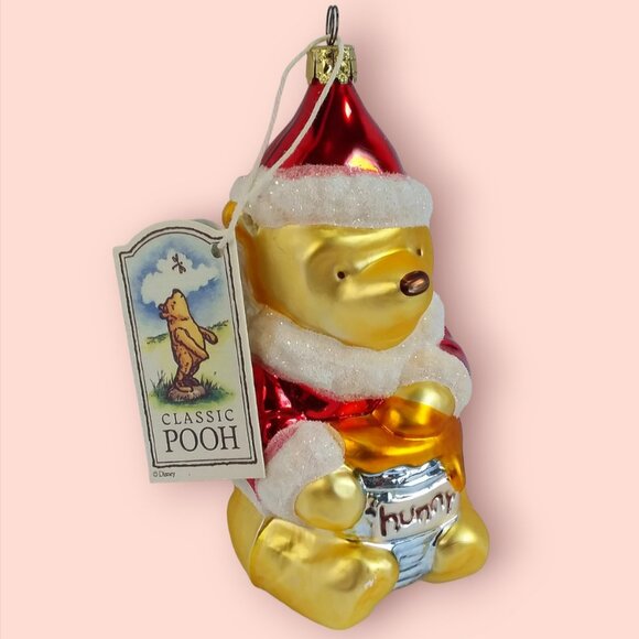 Vtg 1997 Disney Winnie the Pooh Mercury Glass Ornament Santa Suit Hunny Pot main image 3